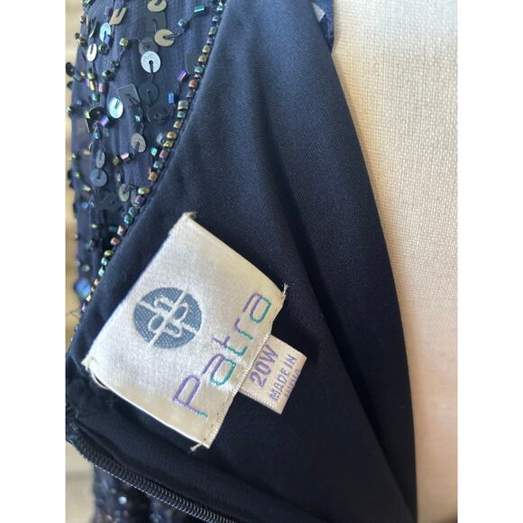 Patra Navy Beaded Silk Draped Scoop Neck Cocktail Dress - Picture 7 of 9